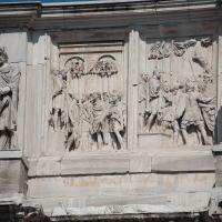 Arch of Constantine - View of Relief Panels from a monument to Marcus Aurelius depicting a Captured Chieftan before the Emperor and Prisoners before the Emperor with Flanking Dacians on top of Columns