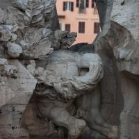Fountain of the Four Rivers - Detail: Fountain and relief sculpture