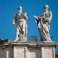 Saint Peter's Square - Exterior: View of Saints Ephraim and Theodosia (by Andrea Baratta) on the North Colonnade