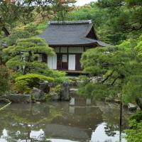 Ginkakuji - Exterior: Togudo viewed across Kinkyochi Pond