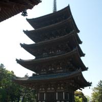 Kofukuji - Exterior: Gojunoto (Five Storied Pagoda) viewed from Tokondo (Eastern Golden Hall)