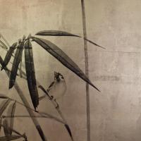 Higashi Honganji  - Inner Hall, Interior: Fusuma-e (painting on sliding door panels) detail of a sparrow on a bamboo branch