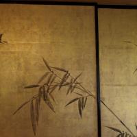 Higashi Honganji  - Inner Hall, Interior: Fusuma-e (painting on sliding door panels) detail of a sparrow in flight