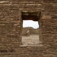 Chaco Canyon  - Chetro Ketl: Exterior Brick Wall with Windows, Looking Into  Complex 