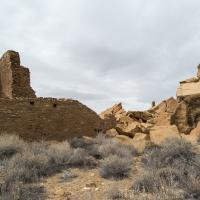 Chaco Canyon  - Pueblo Bonito: East Side of House and Rubble from Threatening Rock 
