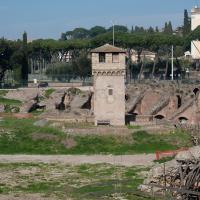 Circus Maximus Tower - View of the Circus Maximus Tower and remains at the east end of the Circus Maximus