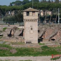 Circus Maximus Tower - View of the Circus Maximus Tower and remains at the east end of the Circus Maximus