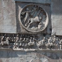 Arch of Constantine - View of the God Sol in a Chariot in a Tondo on the East Face of the Arch of Constantine with the Frieze of the Entry into Rome below