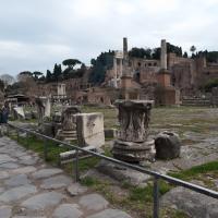 Forum of Caesar - View of fragments in the Forum of Caesar looking towards the Palatine Hill