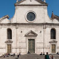 Santa Maria del Popolo - Exterior: Detail view of Basilica Facade