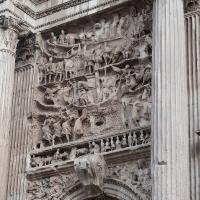 Arch of Septimius Severus - Detail: View of the left relief panel of the eastern face of the Arch of Septimius Severus which depicts Romans attacking Seleucia