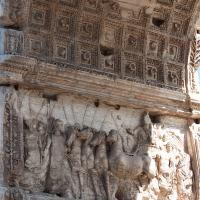 Arch of Titus - Detail: View of a relief panel depicting the Emperor in a triumphal procession from the south pier of the Arch of Titus