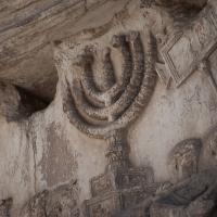 Arch of Titus - Detail: View of the Menorah from a relief panel depicting the spoils from the sack of Jerusalem on the north pier of the Arch of Titus