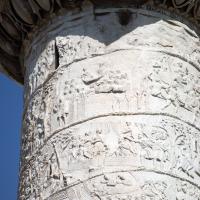 Trajan's Column - View of the Southwestern Side of the Frieze on Trajan's Column
Scene CXLI (Dacians appealing to Trajan), CXLVII-CXLVIII (Display of Decebalus's head and the capture of Dacians), and CLIV-CLV (Expulsion of the Dacians and their livestock)