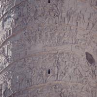 Trajan's Column - View of the northeastern face of Trajan's Column
Scenes CXIV-CXV (Trajan and soldiers looking at Dacian fortifications and Dacians defending themselves) and CXX-CXXI (Dacians commit suicide and mourn the dead)