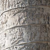 Trajan's Column - View of the northern face of Trajan's Column
Scenes XLIX-LII (Trajan greeting soldiers, Trajan arriving at fort and Trajan receiving an embassy) and LVIII-LXI (Trajan on horseback, Dacian retreat, Romans building a fort, Trajan receiving a supplicant Dacian)