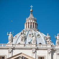Saint Peter's Basilica - Exterior: View of Facade of St. Peter's Basilica with Statues of Saints