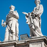 Saint Peter's Square - Exterior: View of Saints Ephraim and Theodosia (by Andrea Baratta) on the North Colonnade