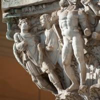 Pigna - Detail: View of Figures on the Base of the Pigna Sculpture in the Cortile Della Pigna in the Vatican Museum