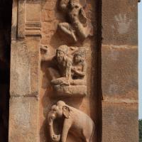 Brihadesvara Temple - Exterior: detail, right of nicheon west wall of north antarala staircase