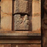 Brihadesvara Temple - Exterior: detail, mandapa south wall, left of Visnu niche figure