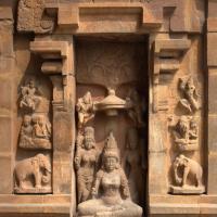 Brihadesvara Temple - Exterior: detail, north antarala entrance , west wall