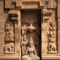 Brihadesvara Temple - Exterior: detail, north antarala entrance , west wall