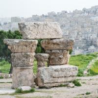 Amman Citadel - Exterior: Partial Reconstruction of Column and Architrave Fragments