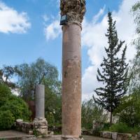 Darat al Funun - Exterior: Column from Byzantine Church Archeological Site at Southern End of Complex