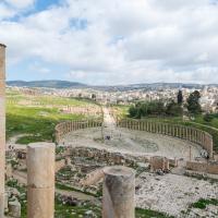 Jerash - Distant View of Oval Plaza and Cardo Maximus, Facing Northwest
