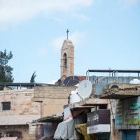 Madaba, Jordan - Steeple of St. George's Church from King Talal Street