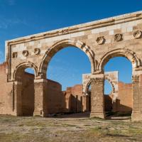 Qasr Mshatta - Exterior: Reconstruction of Triple Arched Facade, Entrance to Columned Hall