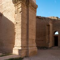 Qasr Mshatta - Exterior: Western Pier Supporting Reconstruction of Arched Entry to Audience Hall