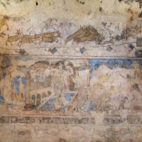 Qasr Amra - Interior: Main Hall, West Wall Fresco, Six Kings, Bathing Scene, Hunting Scene, Acrobats