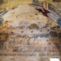 Qasr Amra - Interior: Main Hall, West Wall Fresco, Six Kings, Bathing Scene, Hunting Scene, Acrobats, Western Central Arch