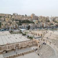 Roman Theater - View of Roman Theater, Facing Northeast, Hashemite Plaza, Amman Citadel in Distance