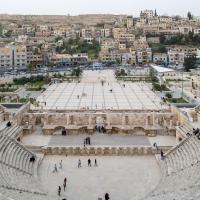 Roman Theater - View of Roman Theater from Top of Seats, Facing North, Hashemite Plaza, Amman Citadel in Distance