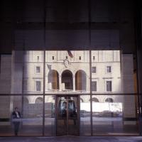 Seagram Building with reflection of New York Racquet Club (McKim, Mead, and White; 1916-1919) - Exterior: Front Entrance of Seagrams Building