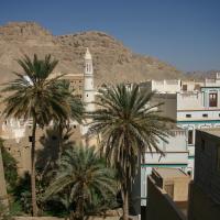 Tarim - urban view (facing north from Dar al-Mihdar); al-Kaf Mosque at center