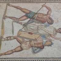 Villa Nennig - Atrium, Floor mosaic detail: gladiators