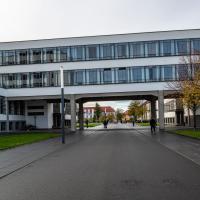 Bauhaus Dessau - Exterior: View of the Bridge Connecting the Northern and Southern Building from East