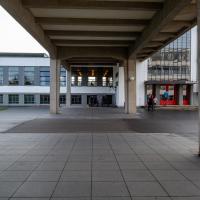Bauhaus Dessau - Exterior: View Beneath the Bridge Connecting the Northern and the Southern Building from the North