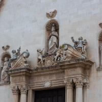 Chiesa Madre dei Santi Pietro e Paolo - Exterior: Pediment of Main Door with Statues of the Immacualate Conception, St. Peter, and St. John