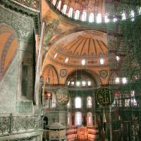 Hagia Sophia - Interior: Facing Southeast from Western Upper Level Gallery, Nave, Central Dome, Apse, Roundels, Cherub, Pendentives