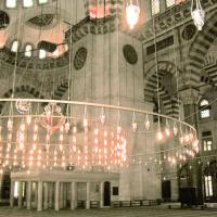 Suleymaniye Camii - Interior: Central Prayer Hall Facing Southeast; Minbar; Half-Dome; Roundels; Calligraphic Inscriptions