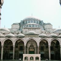 Suleymaniye Camii - Exterior: Mosque Courtyard; Mosque Northwest Elevation; Ablution Fountain (Sadirvan)
