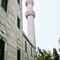 Suleymaniye Camii - Exterior: Northwest Facade of Complex facing North, Minaret, Iron-Grilled Windows