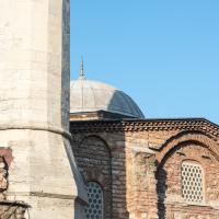 Atik Mustafa Pasha Camii - Exterior: Dome; Minaret; Southwest Facade