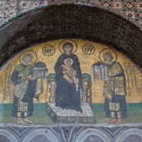 Hagia Sophia - Interior: Southwestern Entrance Mosaic Detail, Virgin, Flanked by Justinian and Constantine