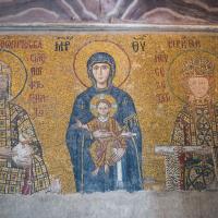 Hagia Sophia - Interior: Comnenus Mosaic of Virgin and Child, Emperor John II Comnenus, Empress Irene, Eastern Wall of Southern Gallery